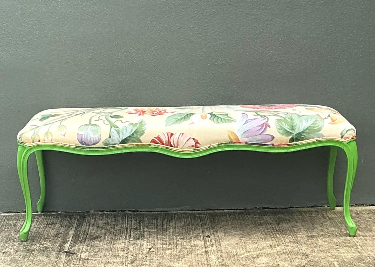 Vintage Lacquered Floral Bench - Back view