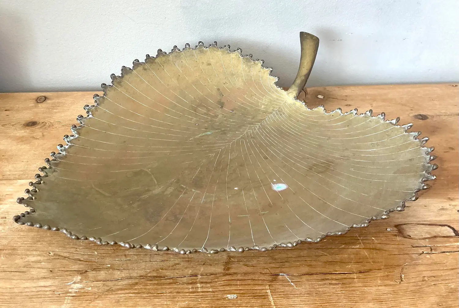 Vintage Large Brass Leaf Tray - Side view
