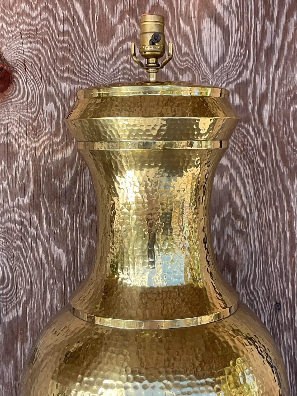 Vintage Late 20th Century Boho Hammered Brass Table Lamp - Back view