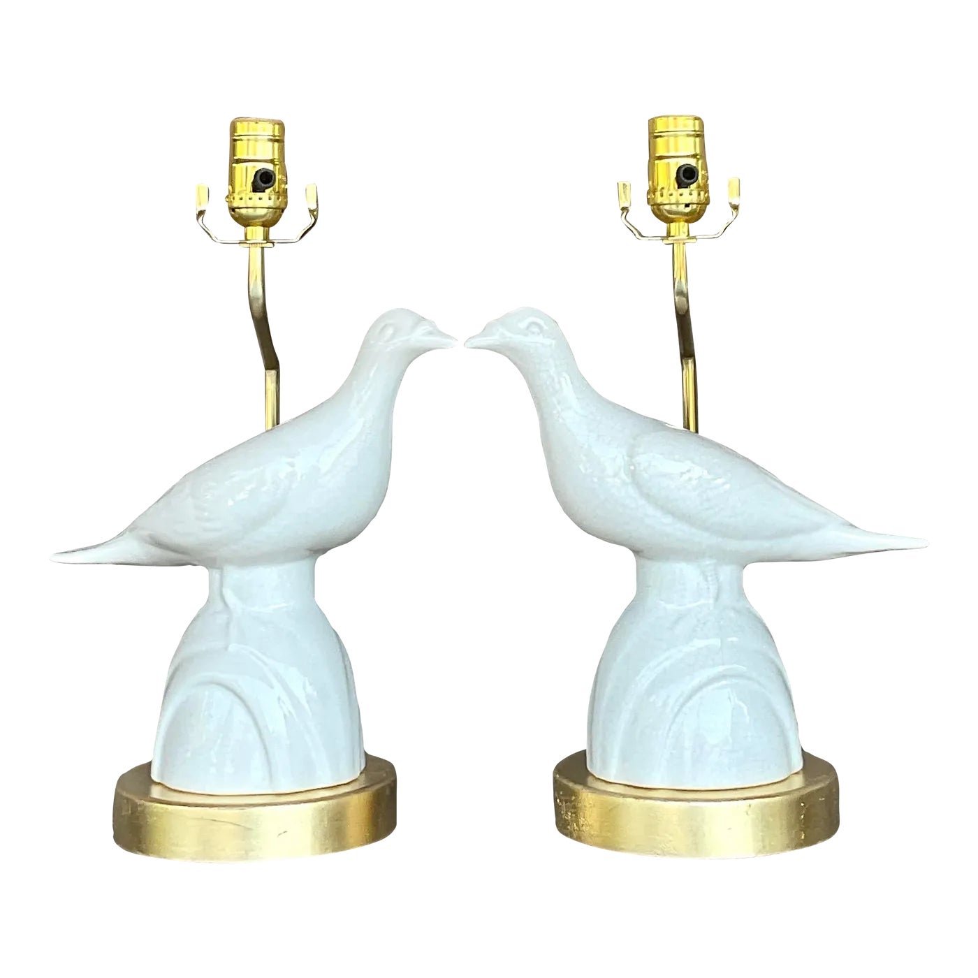 Vintage Late 20th Century Boho Love Bird Lamps - a Pair