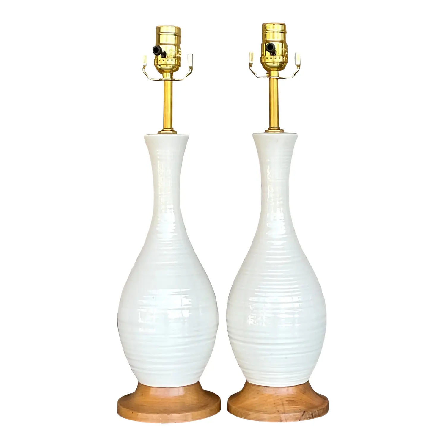 Vintage Late 20th Century Wheel Turned Ceramic Lamps - a Pair