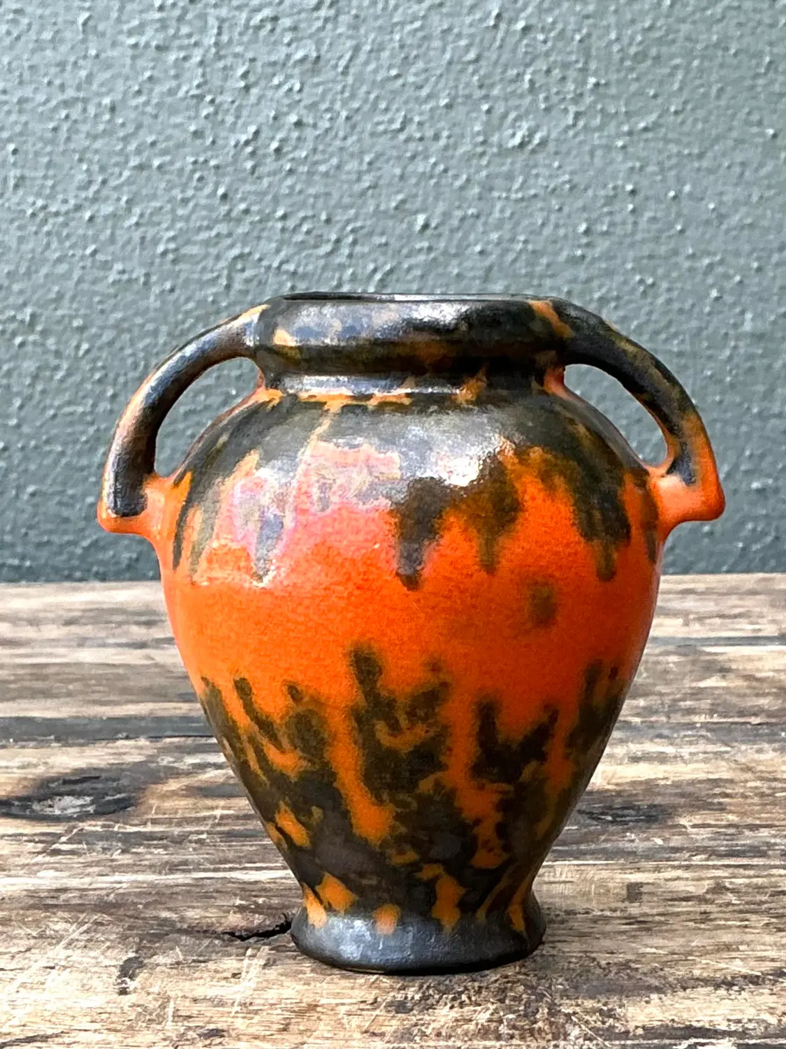 Vintage Lava Glaze Ceramic Small Vase - Side view
