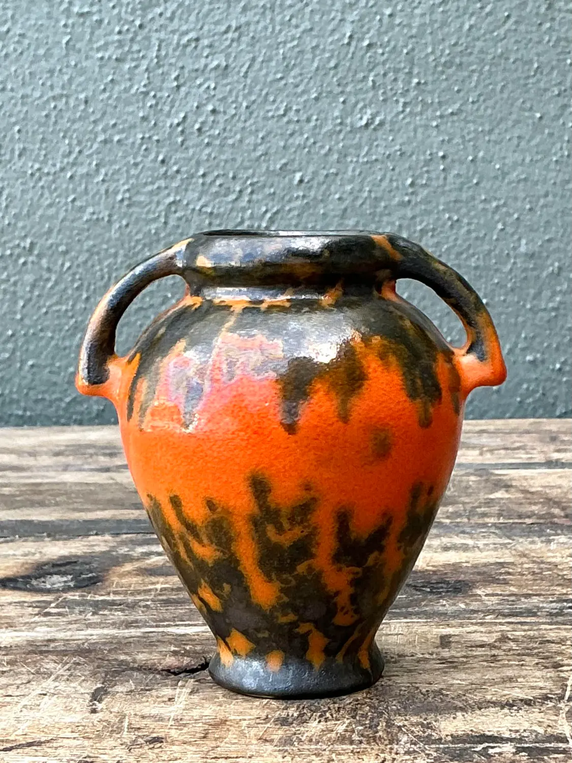 Vintage Lava Glaze Ceramic Small Vase - Back view
