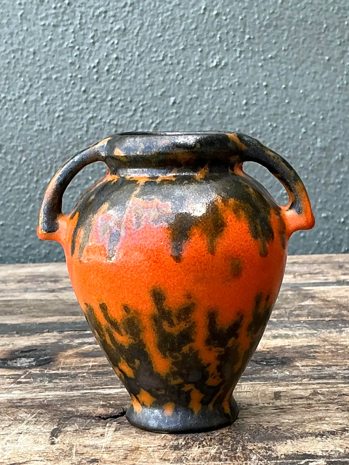 Vintage Lava Glaze Ceramic Small Vase - Top view