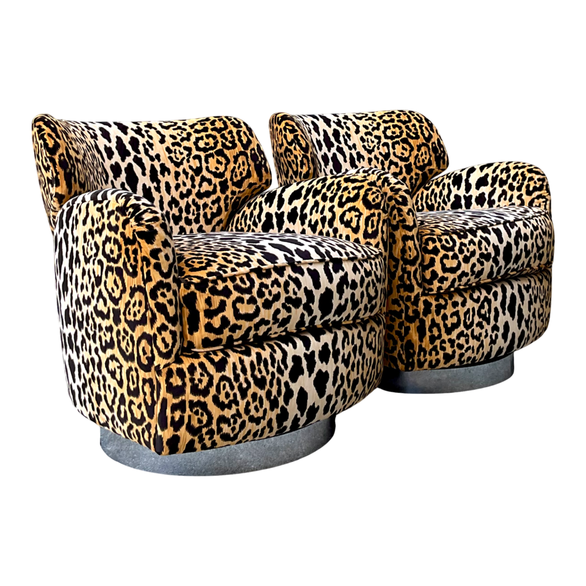 Vintage Leopard Print Velvet Swivel Chairs - A Pair