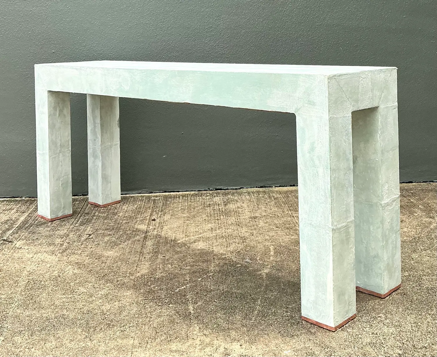 Vintage Linen Buon Fresco Faux Finished Console Table in Venetian Green - Side view