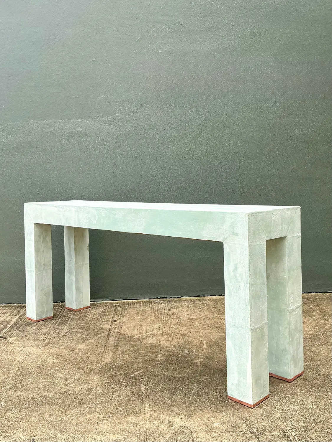 Vintage Linen Buon Fresco Faux Finished Console Table in Venetian Green - Top view