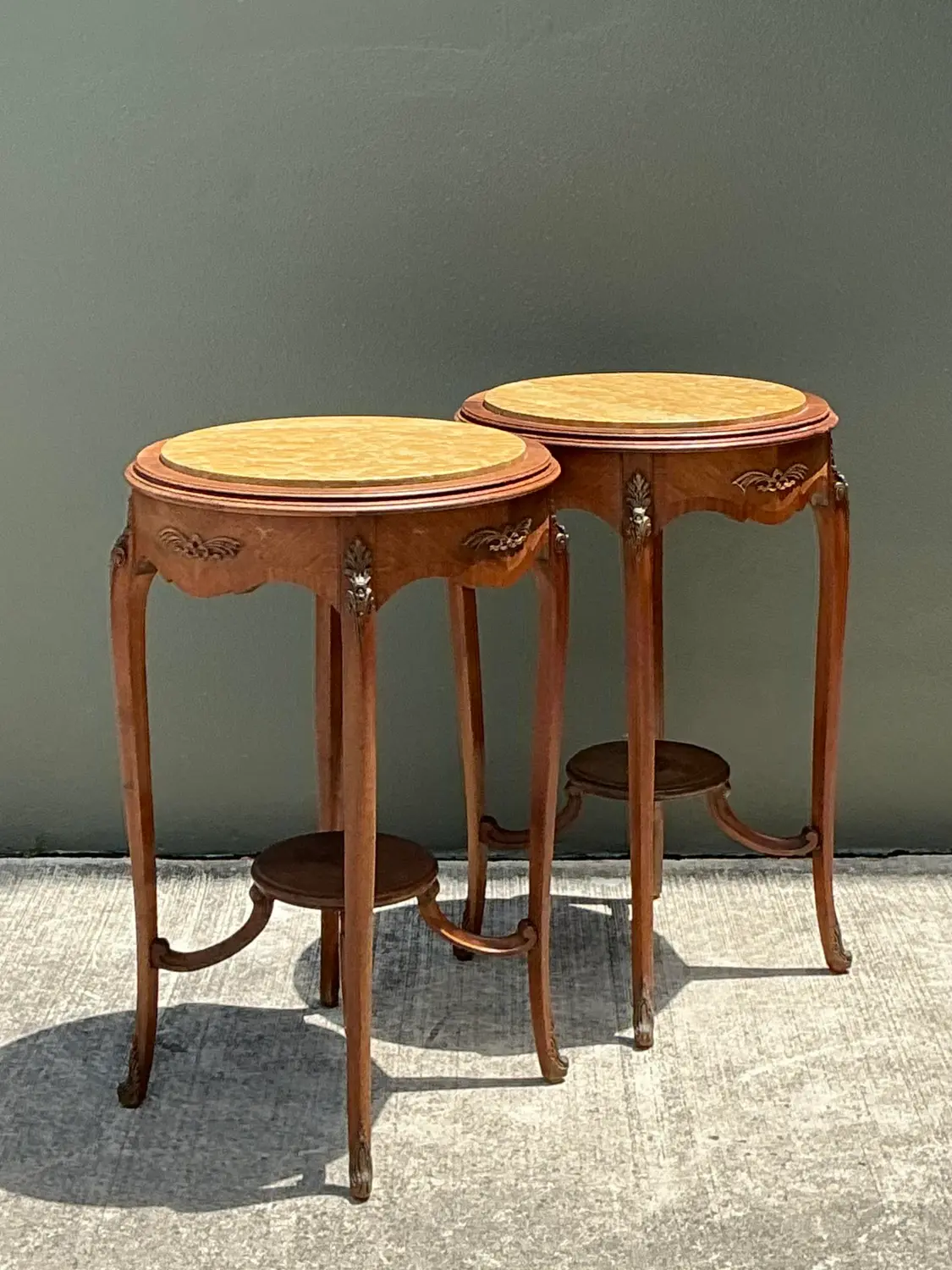 Vintage Louis XV Stone Top Side Tables - A Pair - Back view
