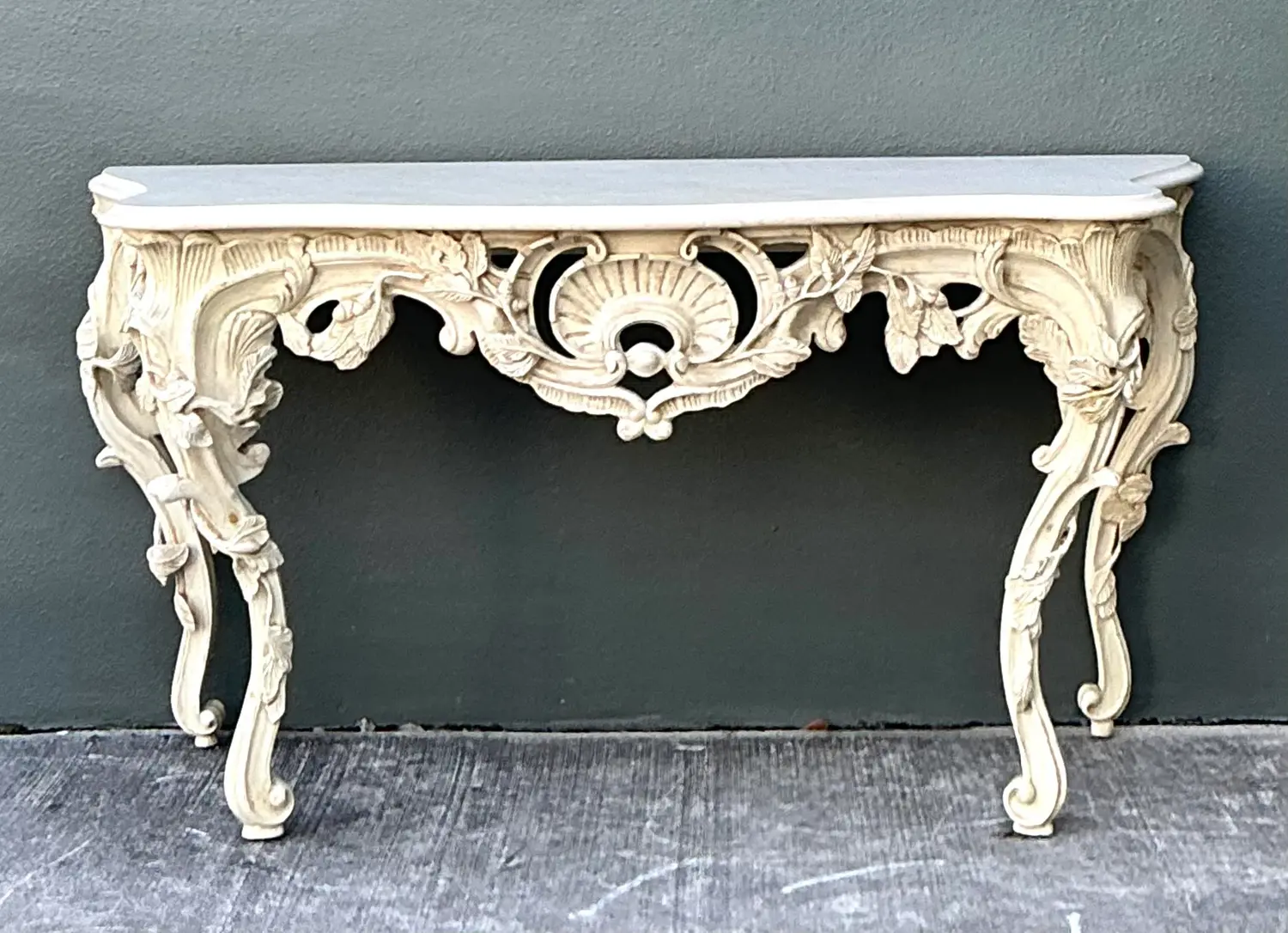 Vintage Louis XVI Stone Top Console Table - Detail view