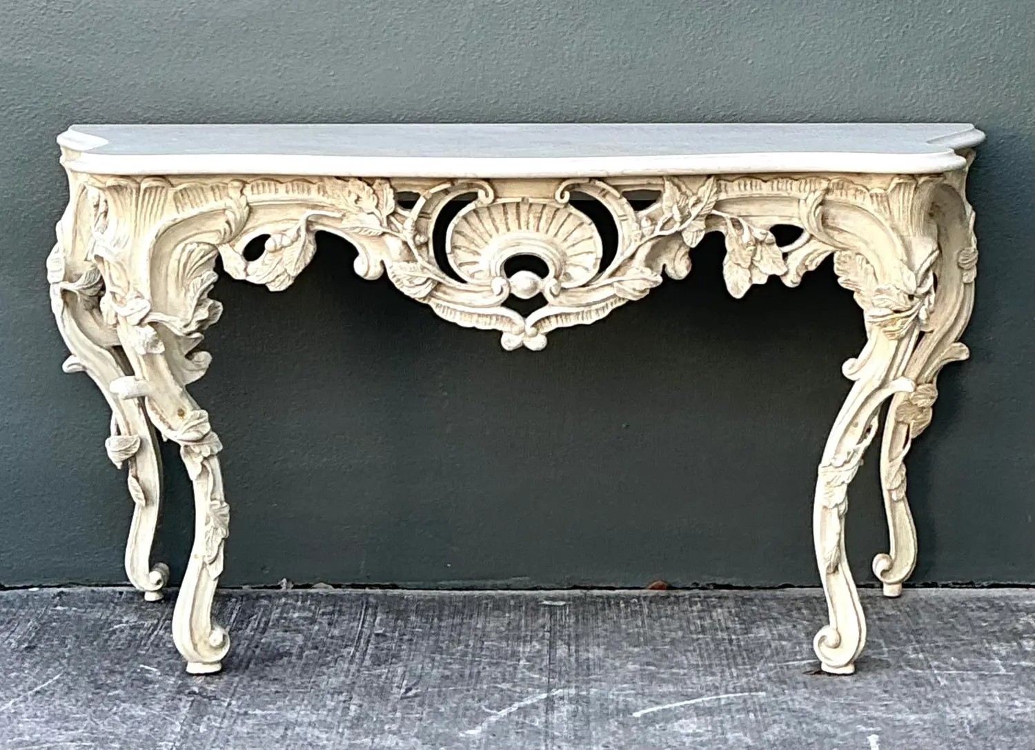 Vintage Louis XVI Stone Top Console Table - Side view