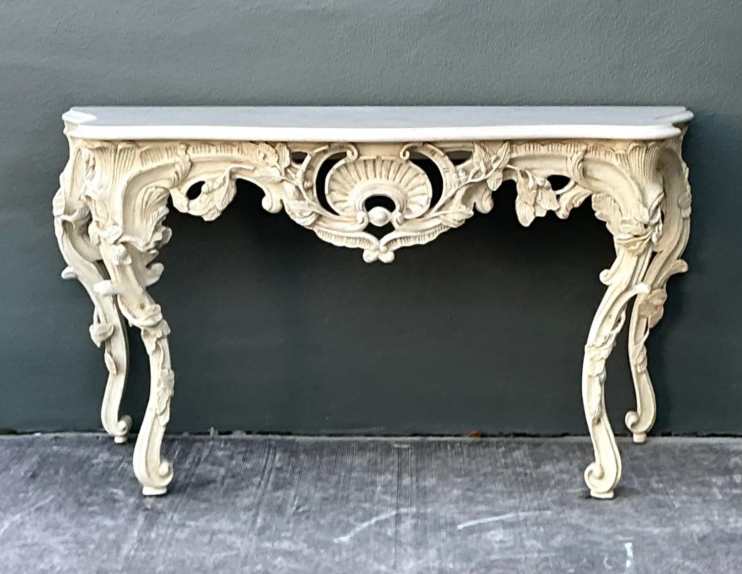 Vintage Louis XVI Stone Top Console Table - Back view