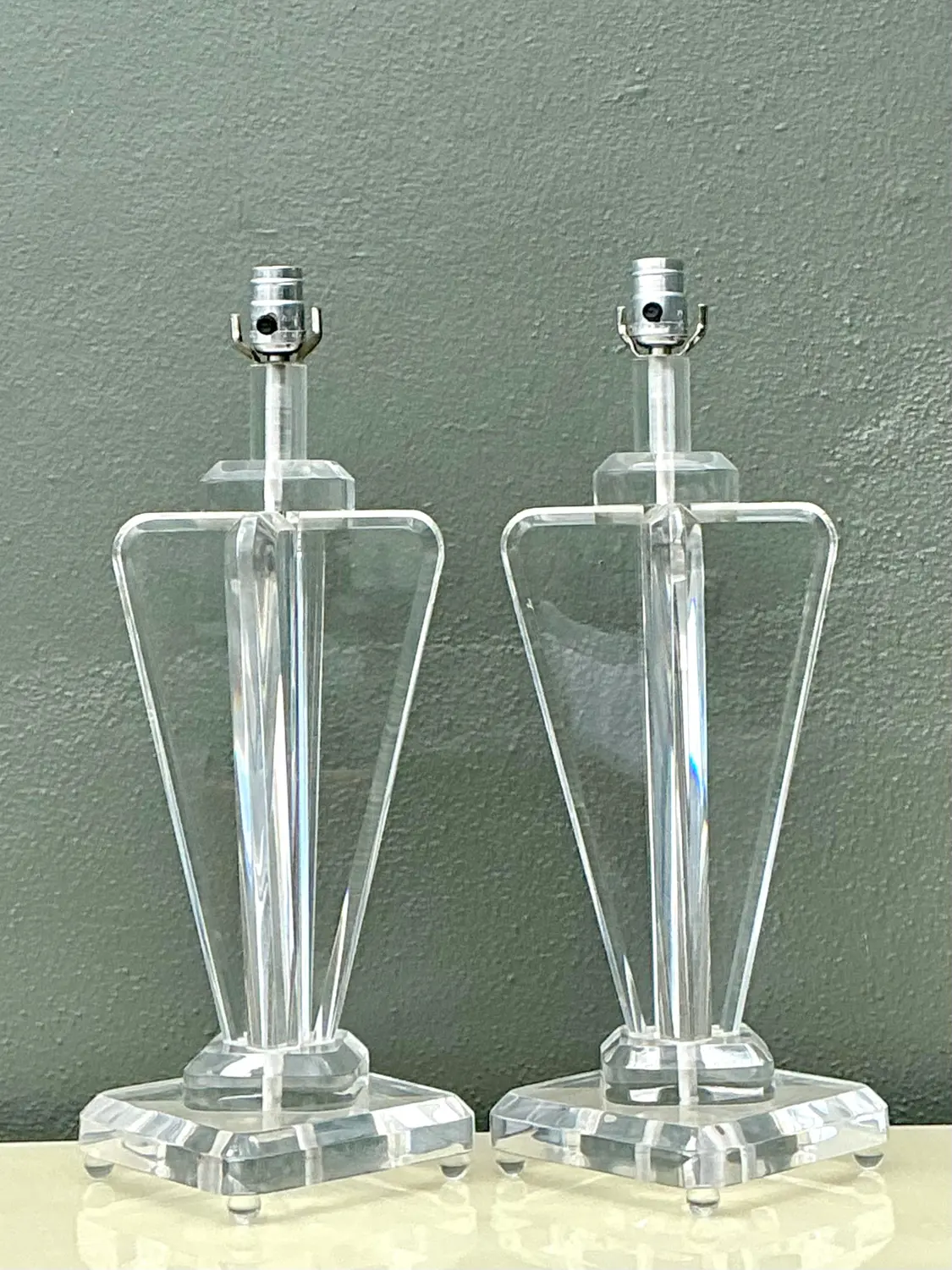 Vintage Lucite Paddle Lamps - A Pair - Back view