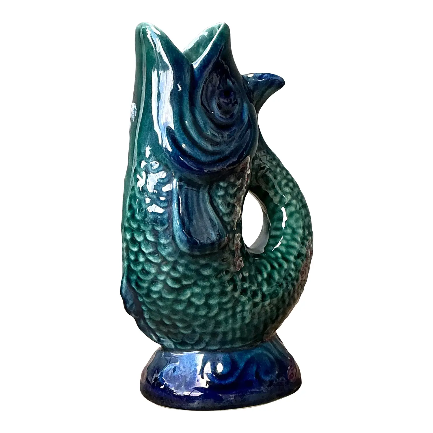 Vintage Majolica Glazed Ceramic Fish Pitcher