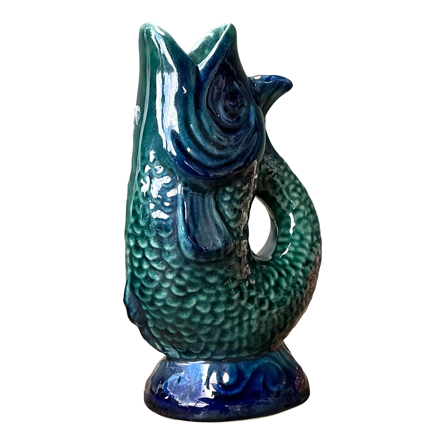 Vintage Majolica Glazed Ceramic Fish Pitcher - Detail view