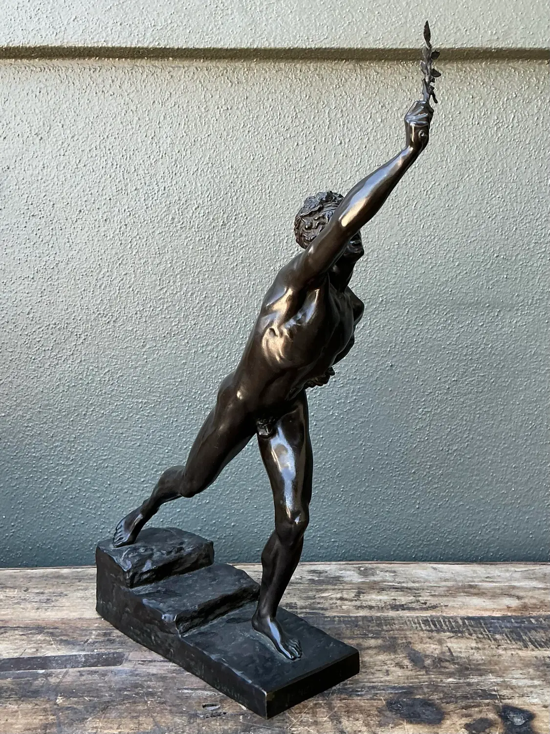 Vintage Max Kruse “Messenger of Victory” Bronze Sculpture of Man - Side view