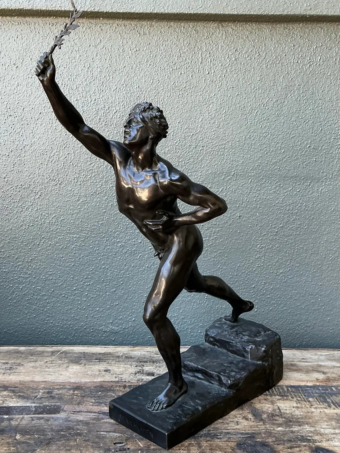 Vintage Max Kruse “Messenger of Victory” Bronze Sculpture of Man - Back view