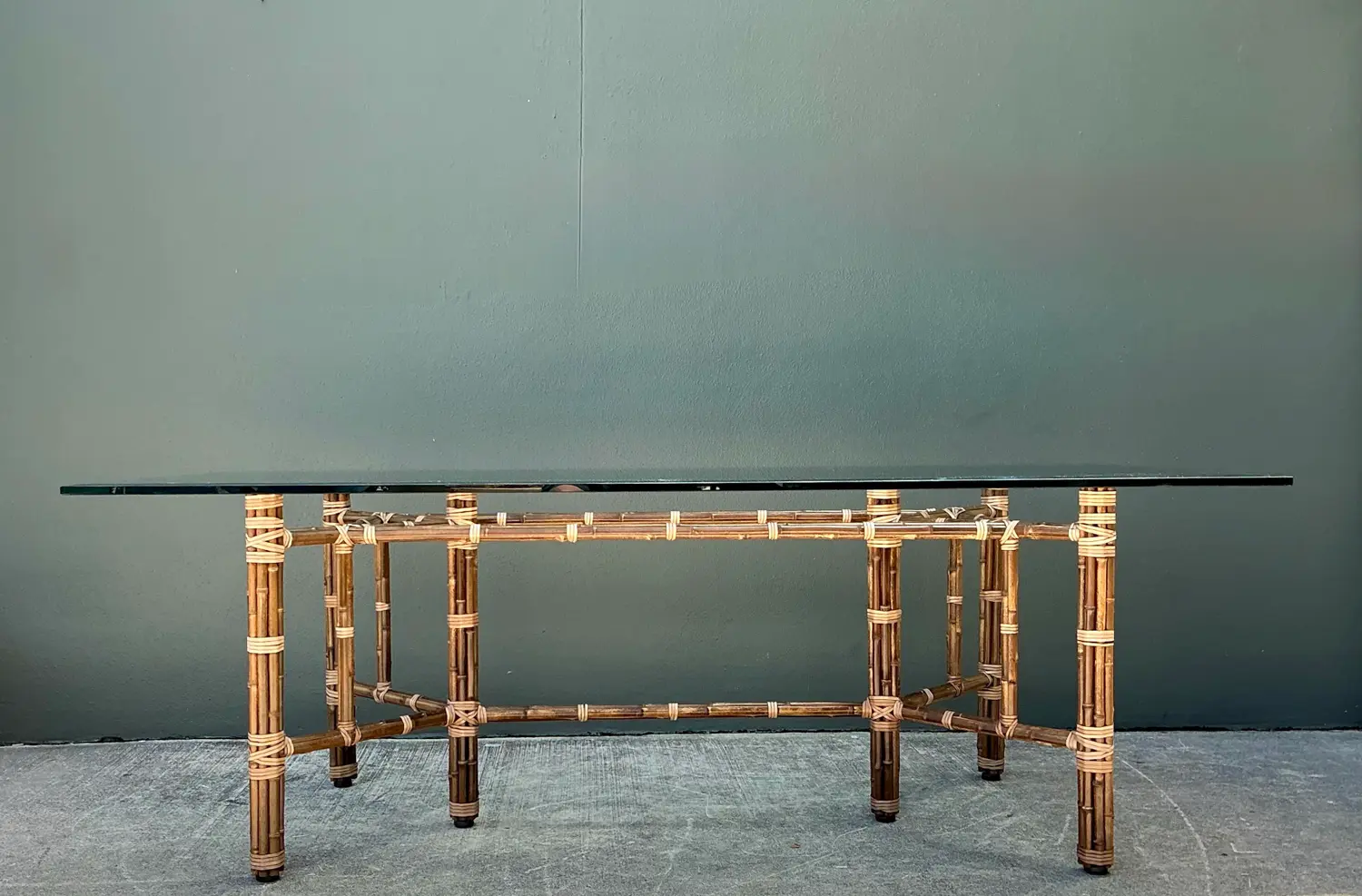 Vintage McGuire Bundled Rattan Rectangle Dining Table - Side view