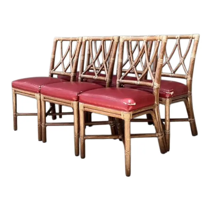 Vintage McGuire Rattan Cross Hatch Dining Chairs - Set of 6