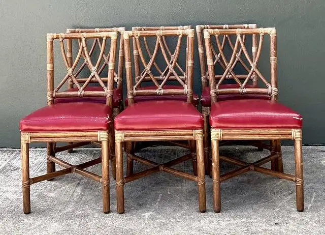 Vintage McGuire Rattan Cross Hatch Dining Chairs - Set of 6 - Detail view
