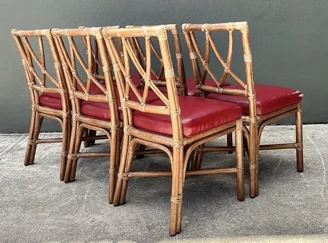 Vintage McGuire Rattan Cross Hatch Dining Chairs - Set of 6 - Top view