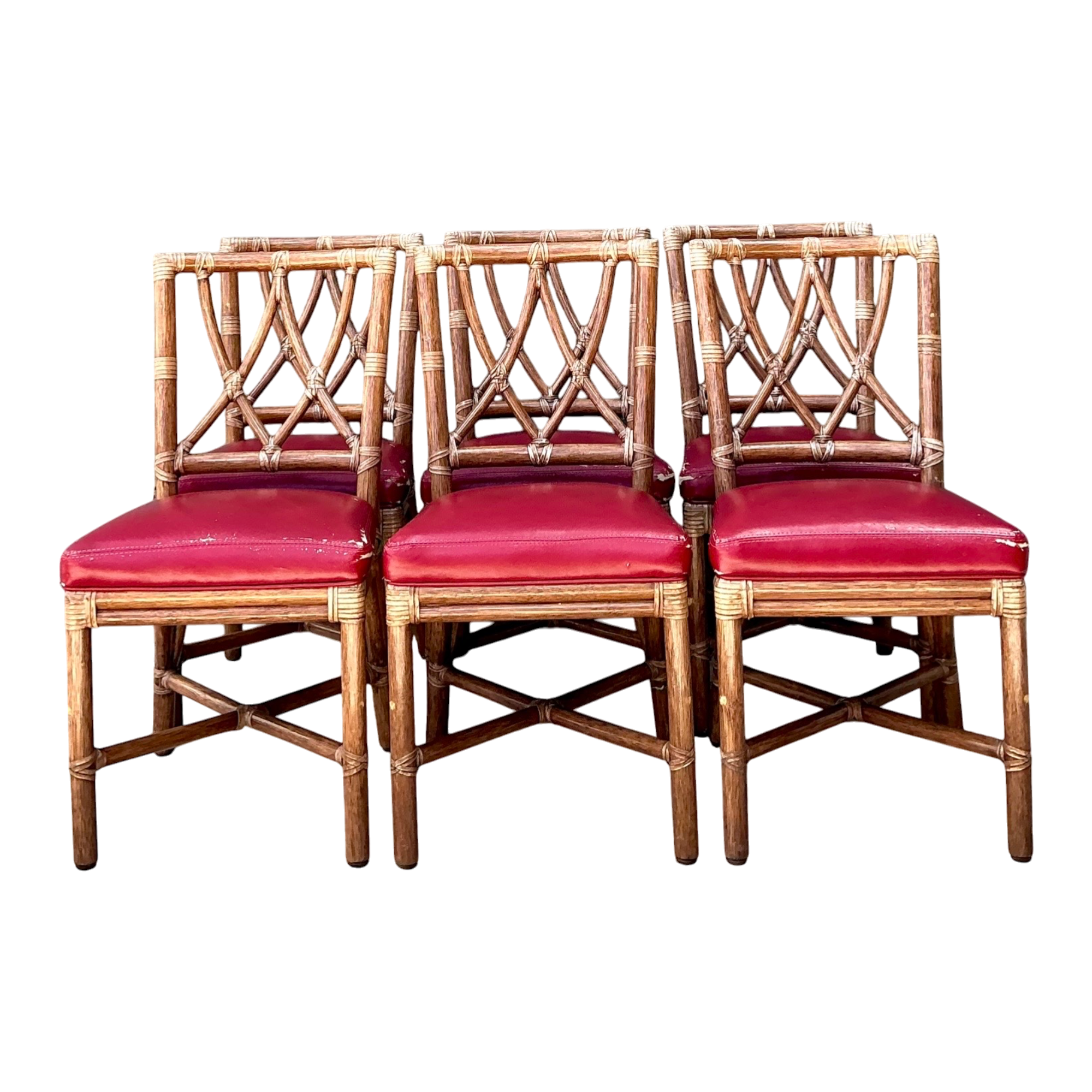 Vintage McGuire Rattan Cross Hatch Dining Chairs - Set of 6