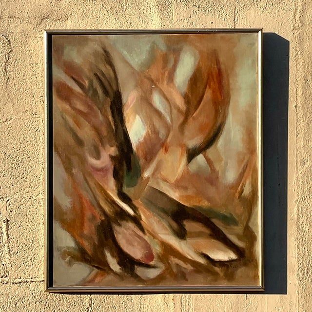 Vintage MCM Abstract Original Oil Painting - Detail view