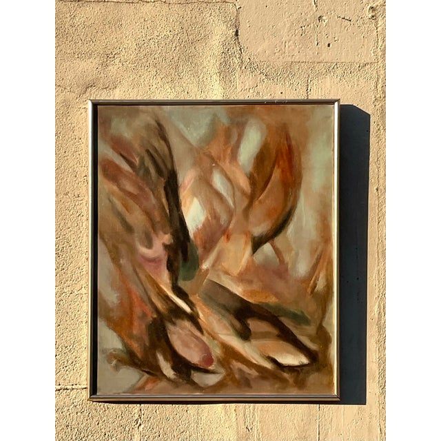 Vintage MCM Abstract Original Oil Painting - Side view