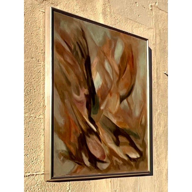 Vintage MCM Abstract Original Oil Painting - Top view