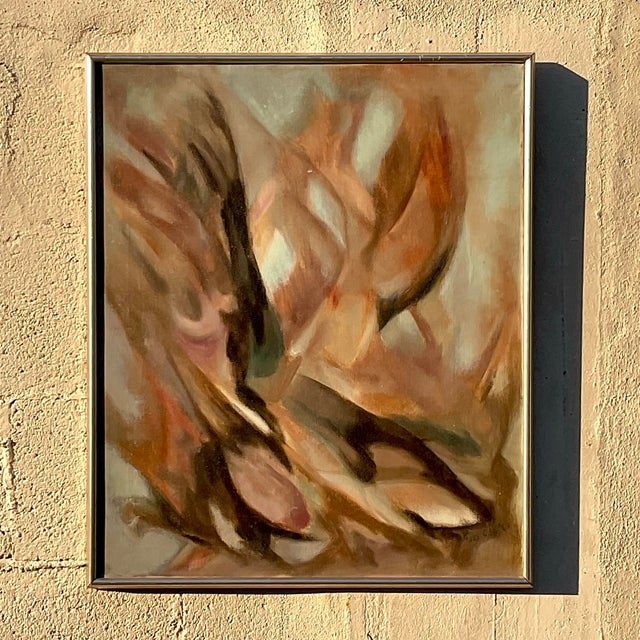Vintage MCM Abstract Original Oil Painting - Back view