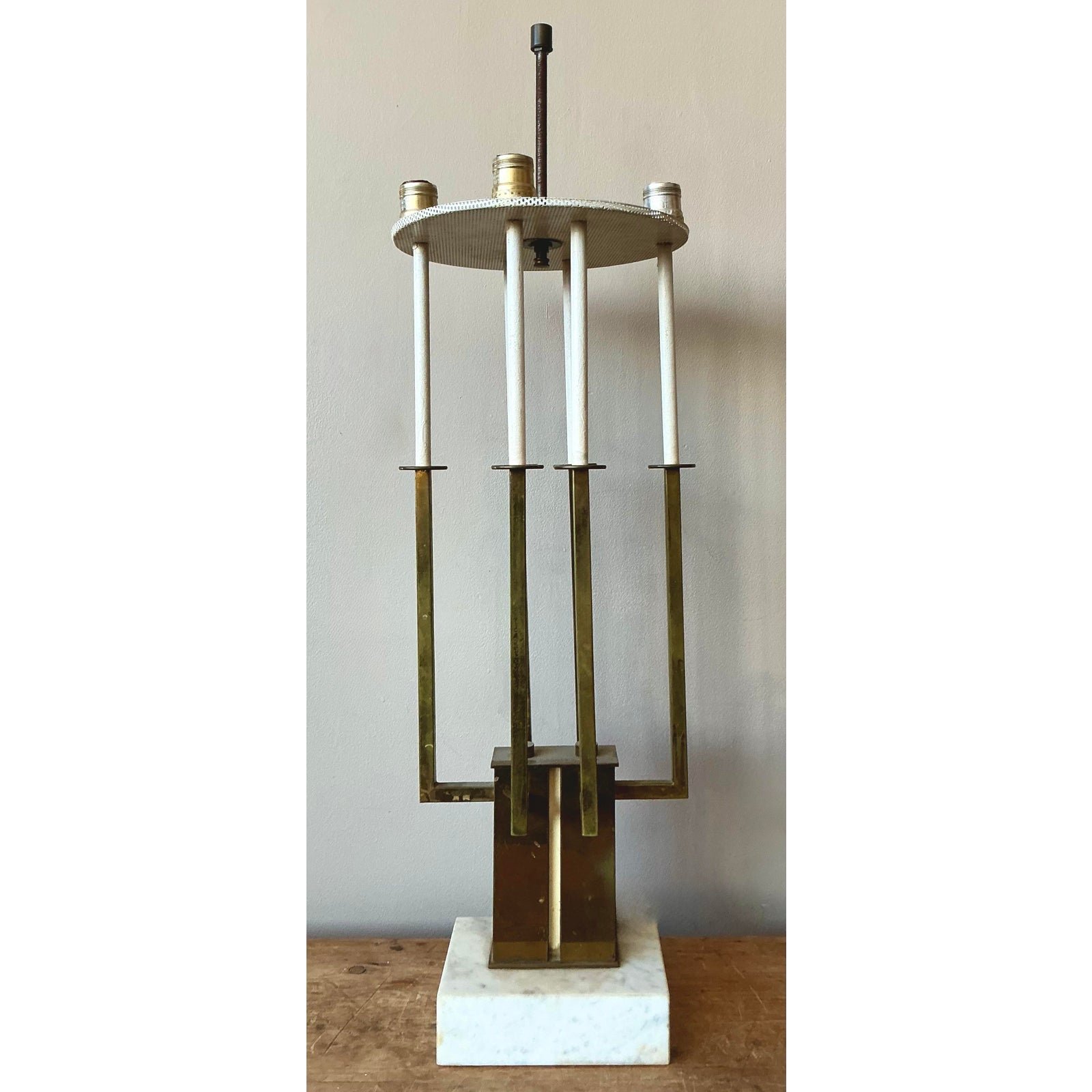 Vintage MCM Brass Candelabra Lamp After Tommi Parzinger - Side view