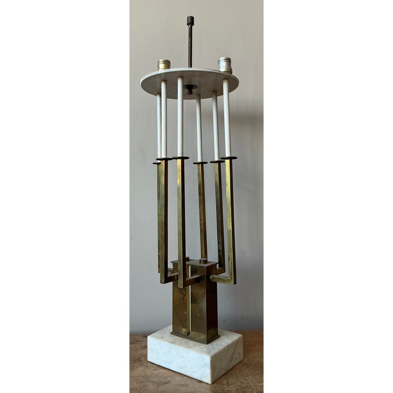 Vintage MCM Brass Candelabra Lamp After Tommi Parzinger - Back view