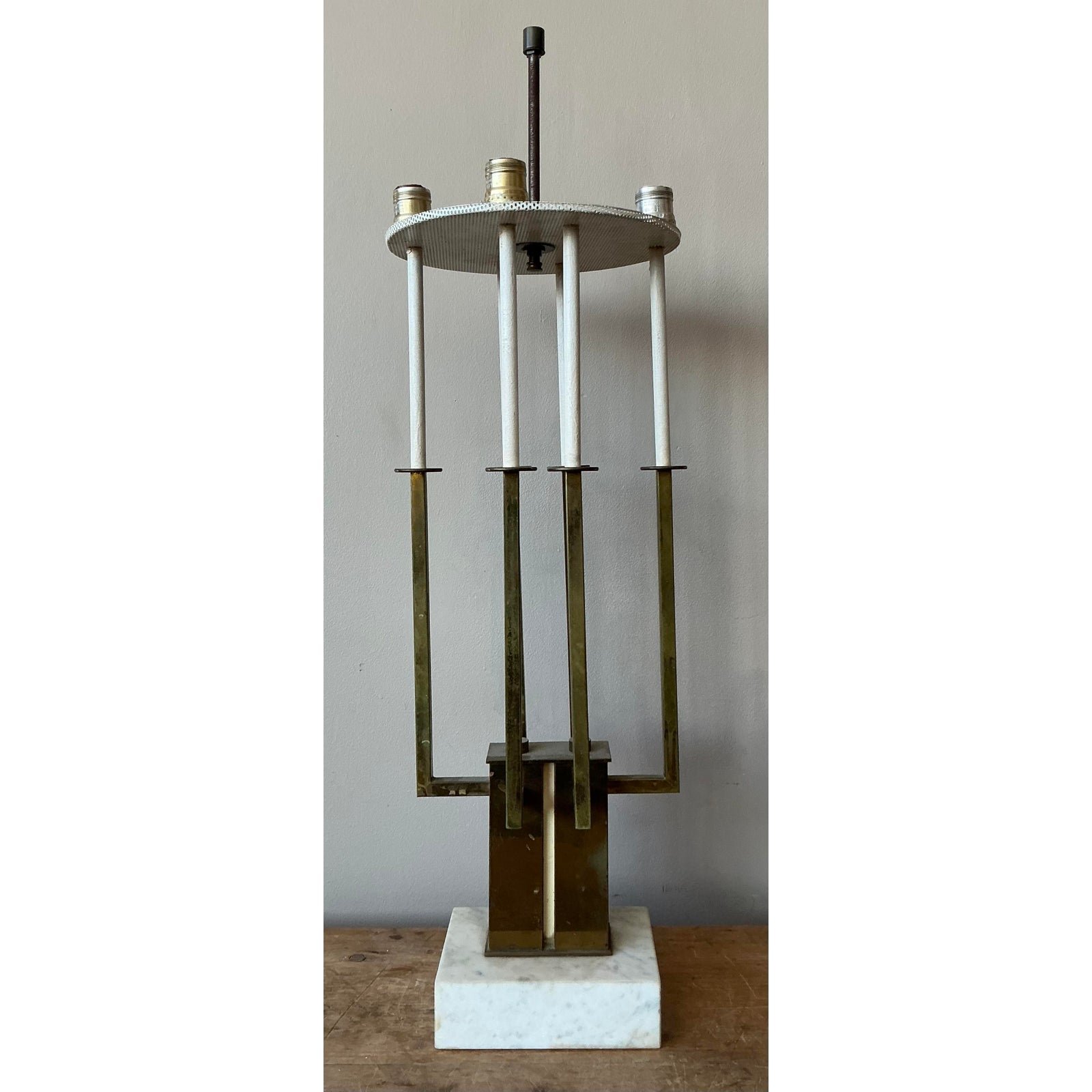 Vintage MCM Brass Candelabra Lamp After Tommi Parzinger - Top view