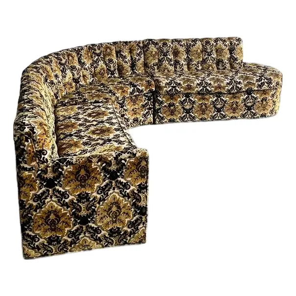 Vintage MCM Cut Velvet Tufted Sectional Sofa