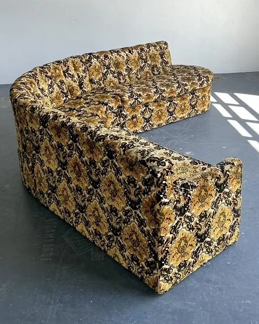 Vintage MCM Cut Velvet Tufted Sectional Sofa - Side view