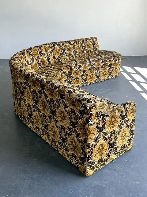 Vintage MCM Cut Velvet Tufted Sectional Sofa - Back view