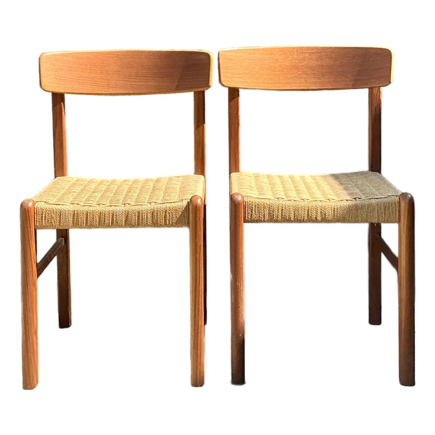 Vintage MCM Danish Woven Jute Seat Chairs - A Pair