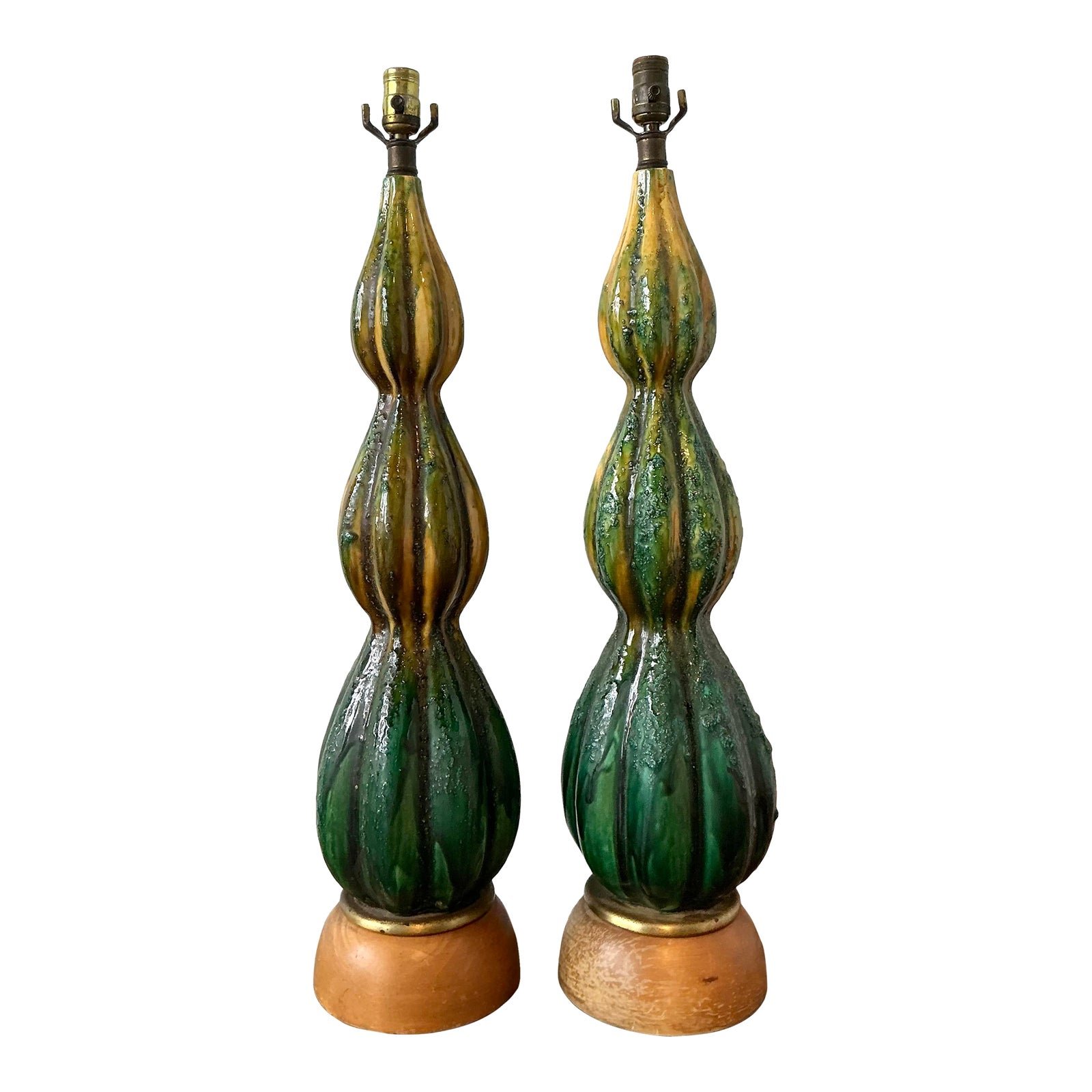 Vintage MCM Drip Glaze Ceramic Lamps - A Pair