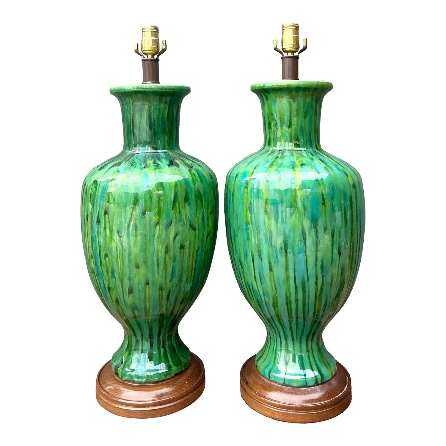 Vintage MCM Drip Glaze Ceramic Lamps - A Pair