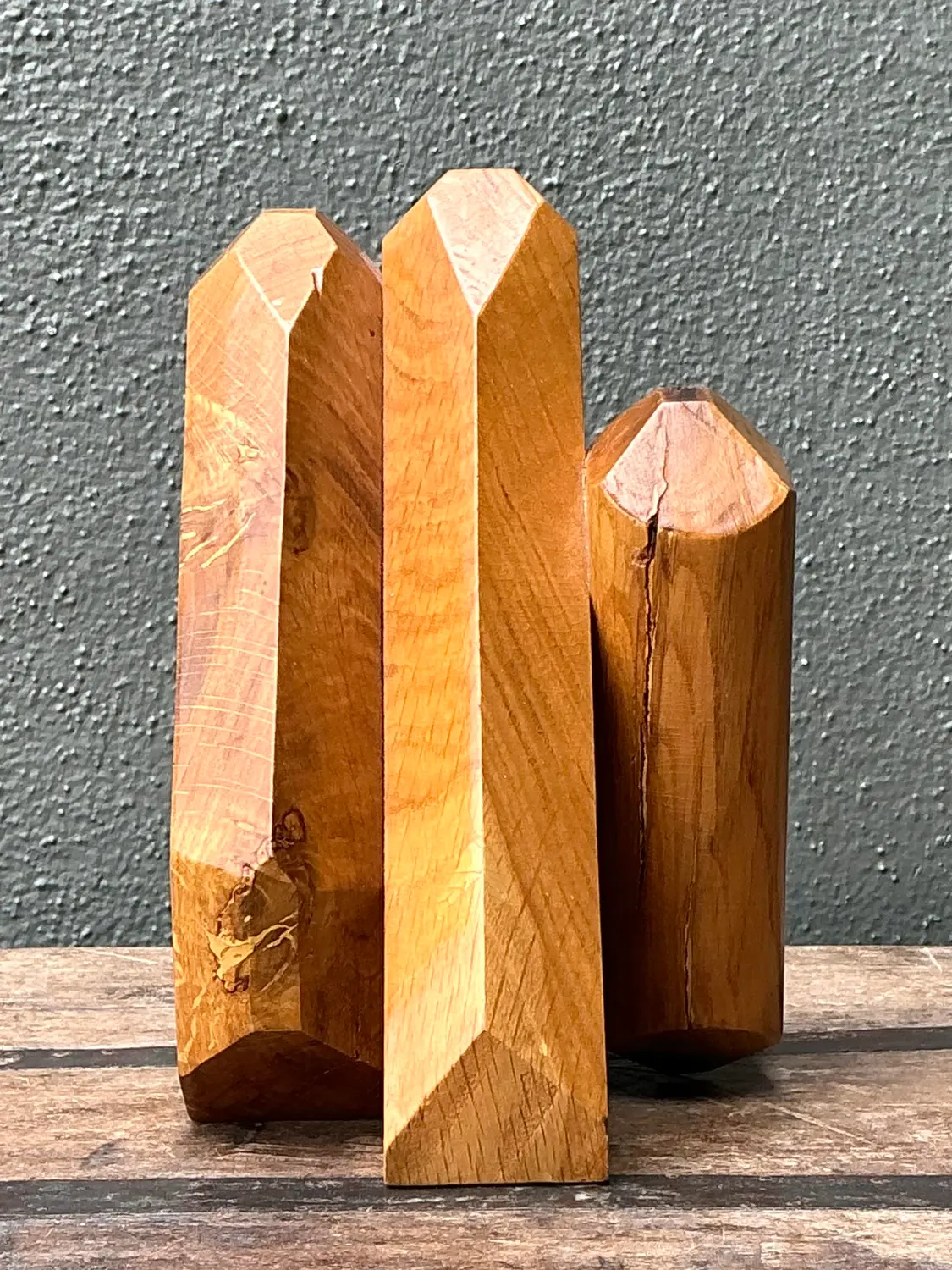 Vintage MCM Faceted Wood Sculpture - Detail view