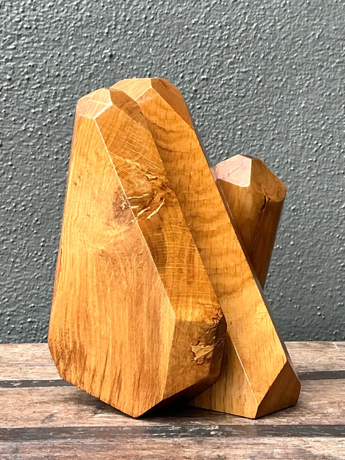 Vintage MCM Faceted Wood Sculpture - Top view