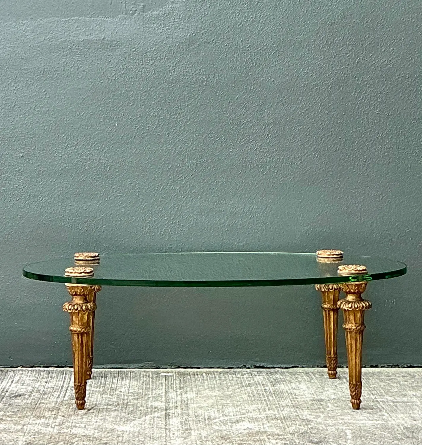 Vintage MCM Gilt Wood Coffee Table After Maison Jansen - Side view