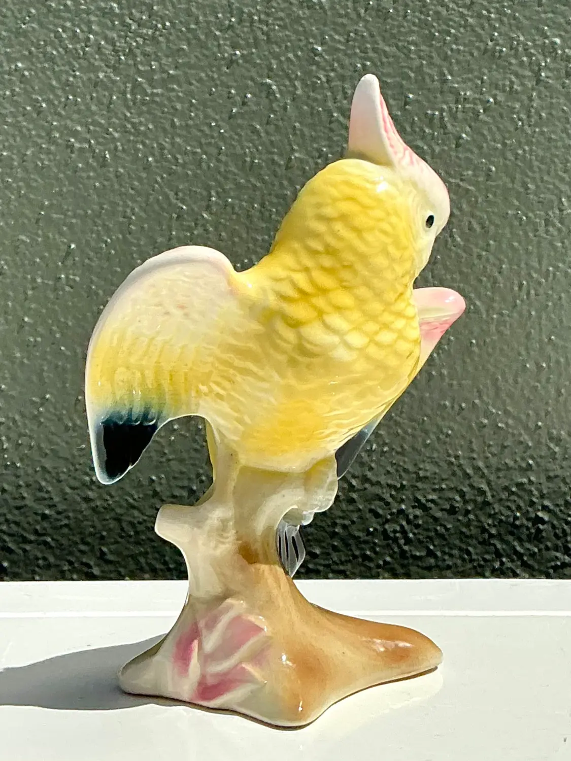 Vintage MCM Glazed Ceramic Cockatoo - Back view