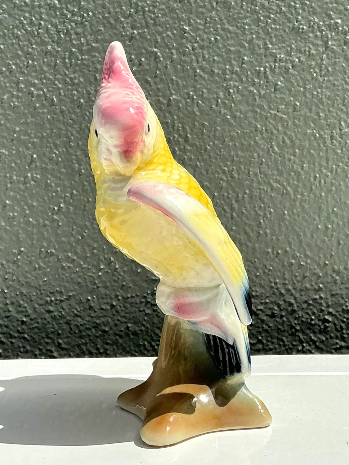 Vintage MCM Glazed Ceramic Cockatoo - Top view