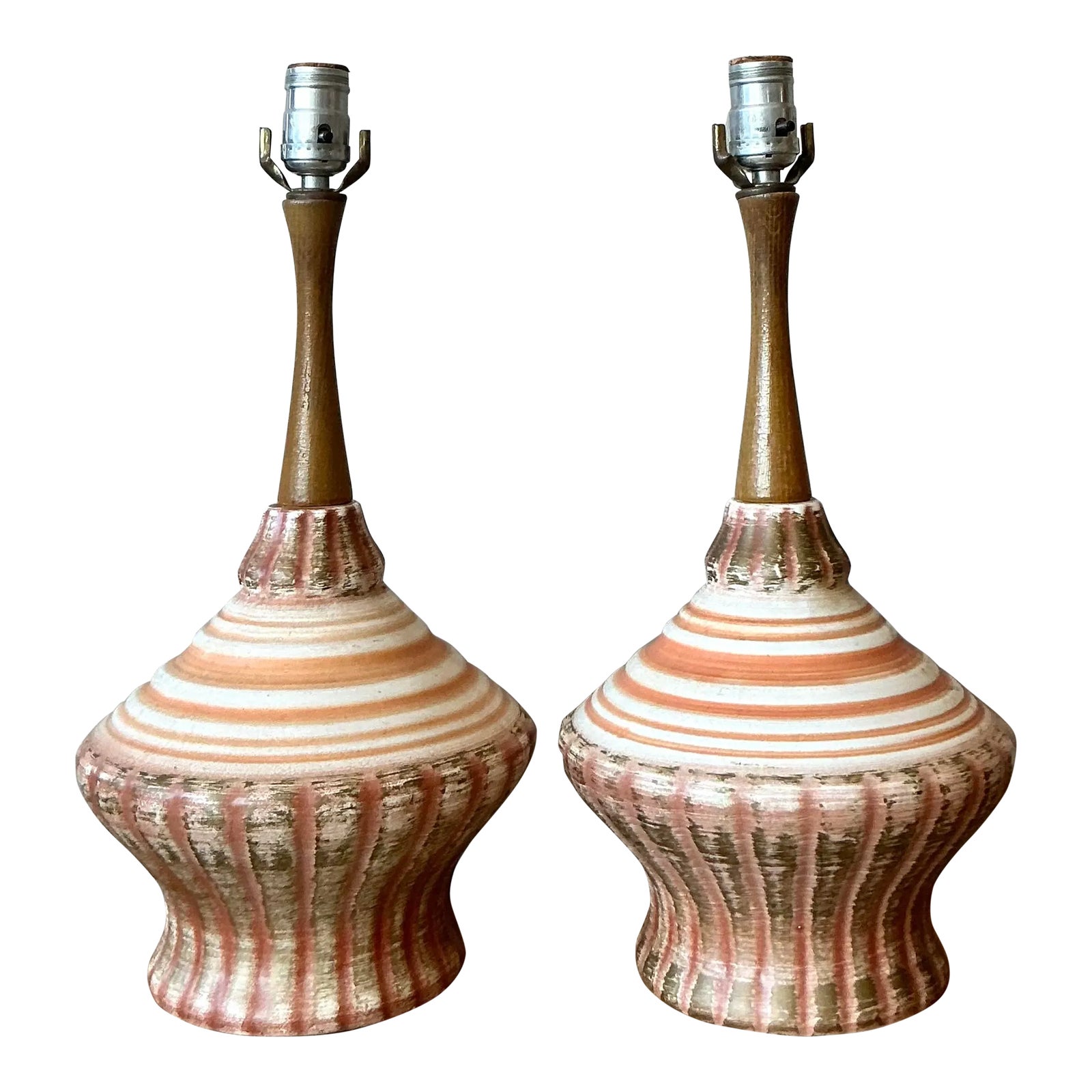 Vintage MCM Glazed Ceramic Lamps - A Pair