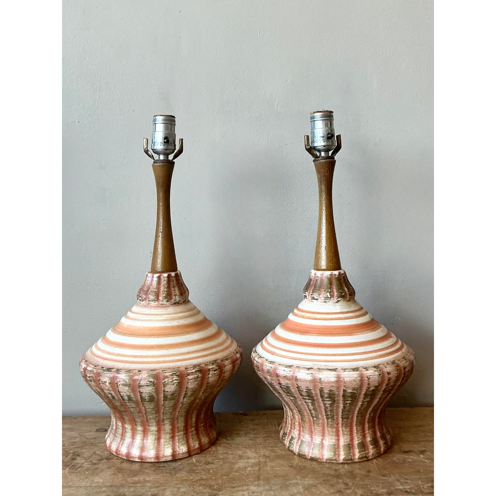 Vintage MCM Glazed Ceramic Lamps - A Pair - Top view
