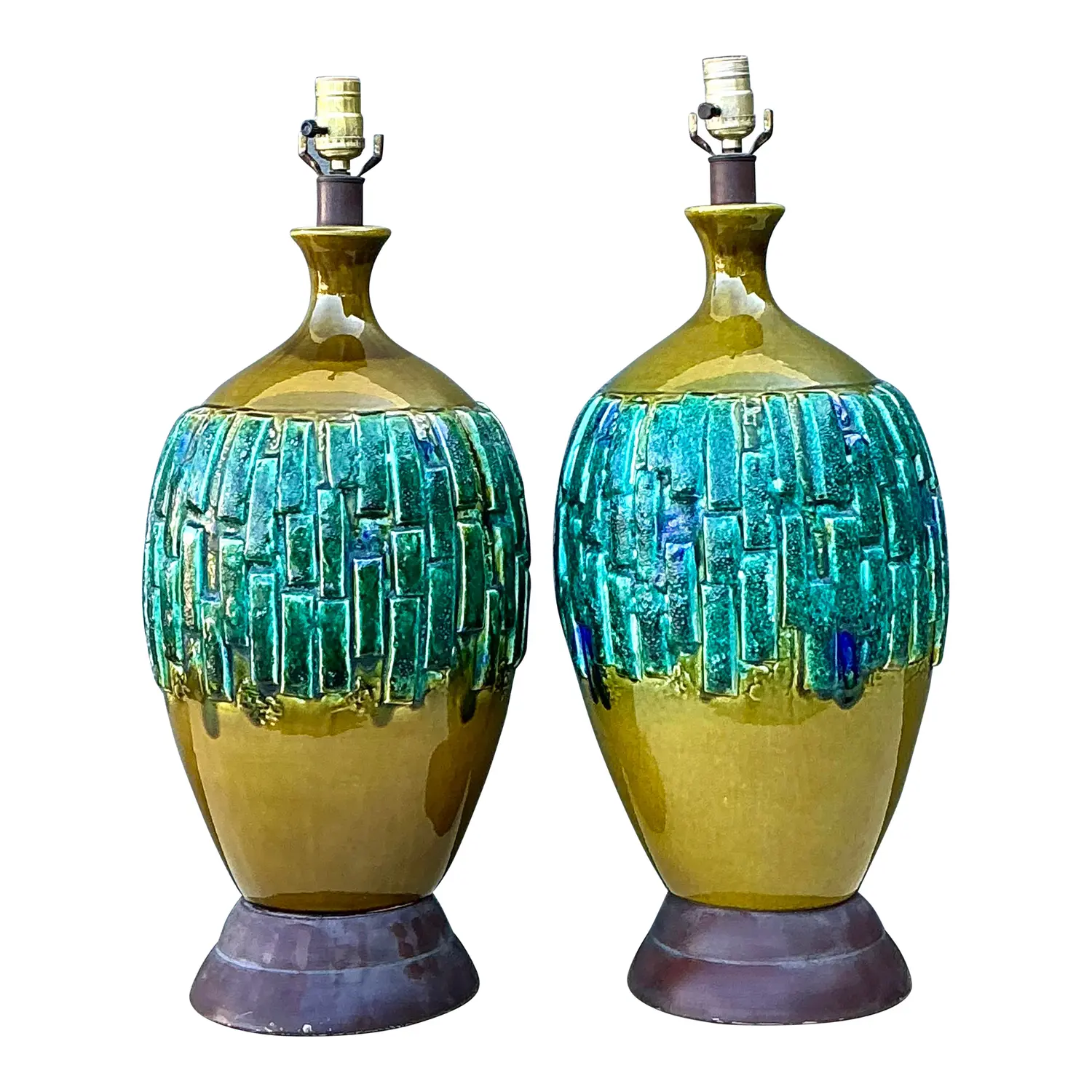 Vintage MCM Glazed Ceramic Lamps - A Pair