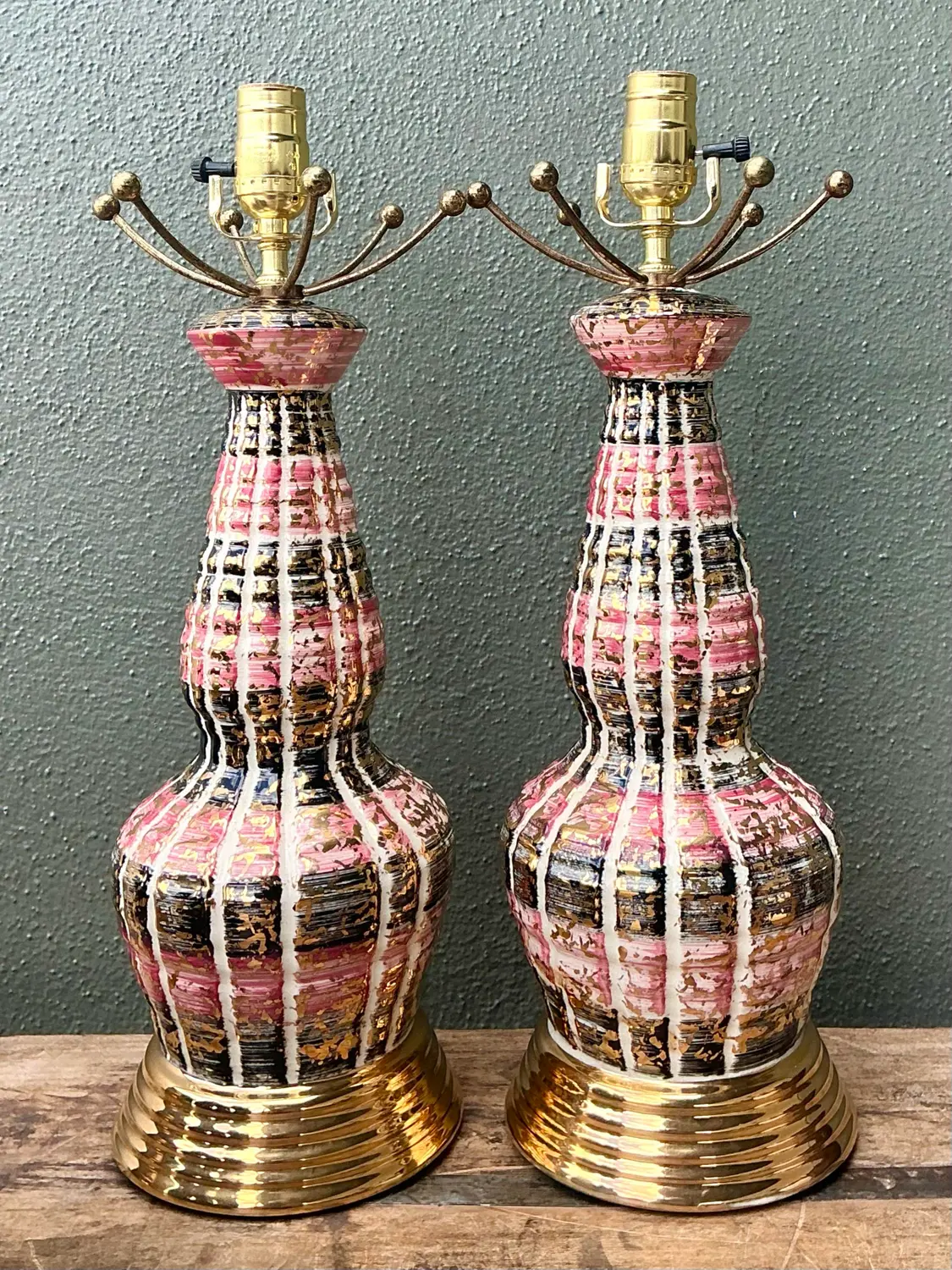 Vintage MCM Glazed Ceramic Lamps - A Pair - Top view