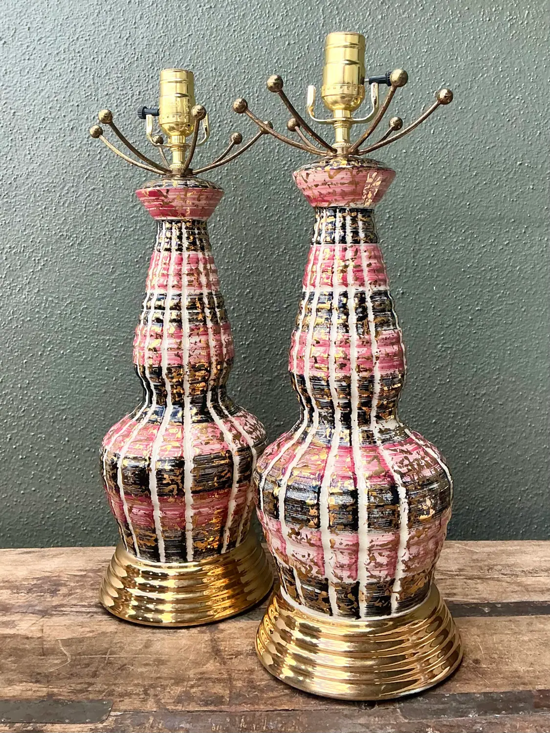 Vintage MCM Glazed Ceramic Lamps - A Pair - Side view