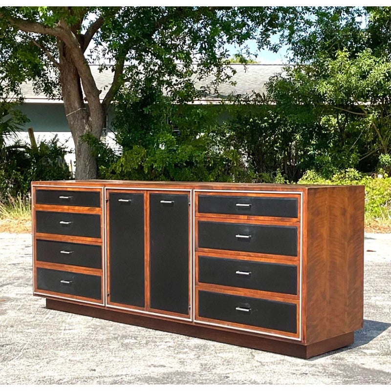Vintage MCM John Stuart Leather Front Dresser - Detail view