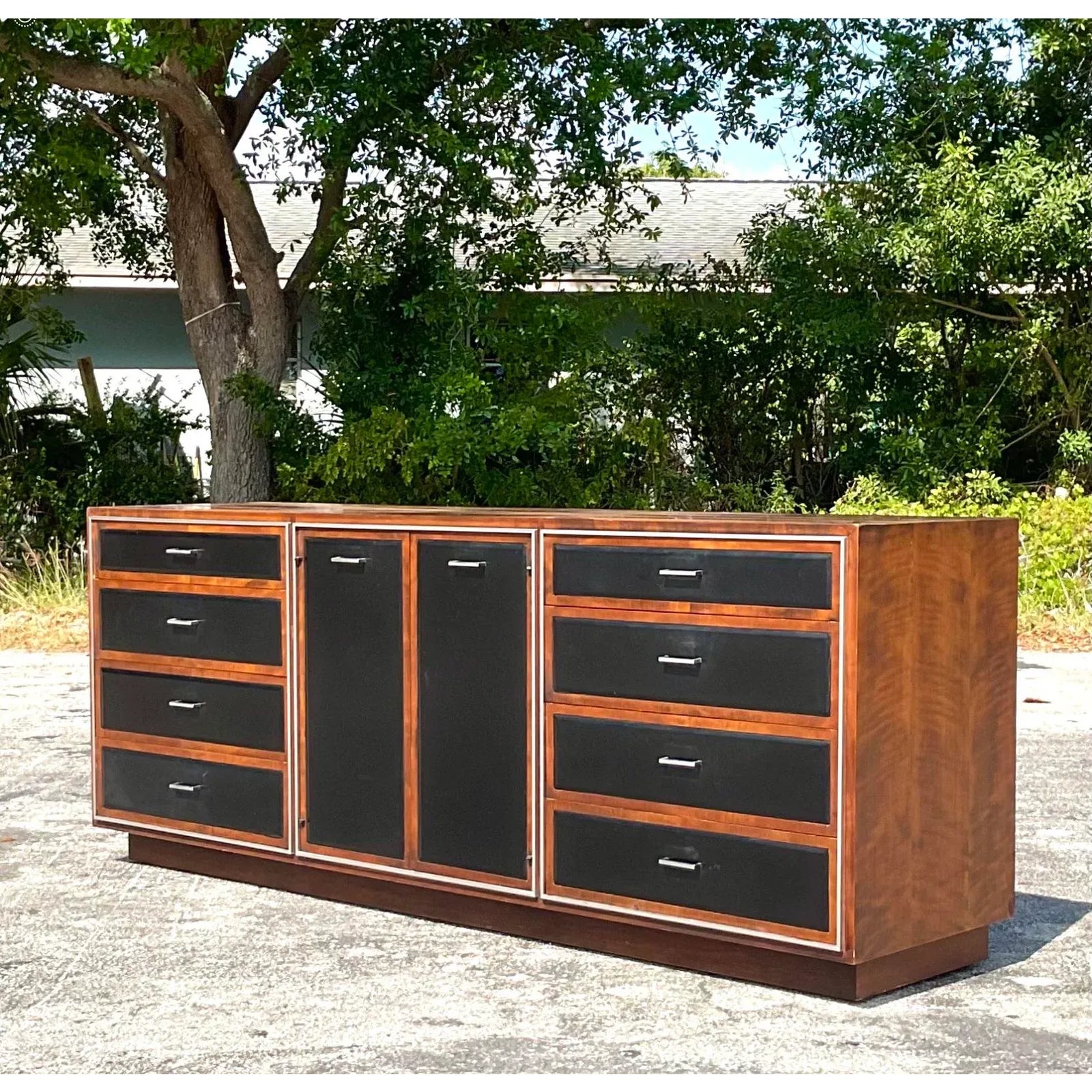 Vintage MCM John Stuart Leather Front Dresser - Side view